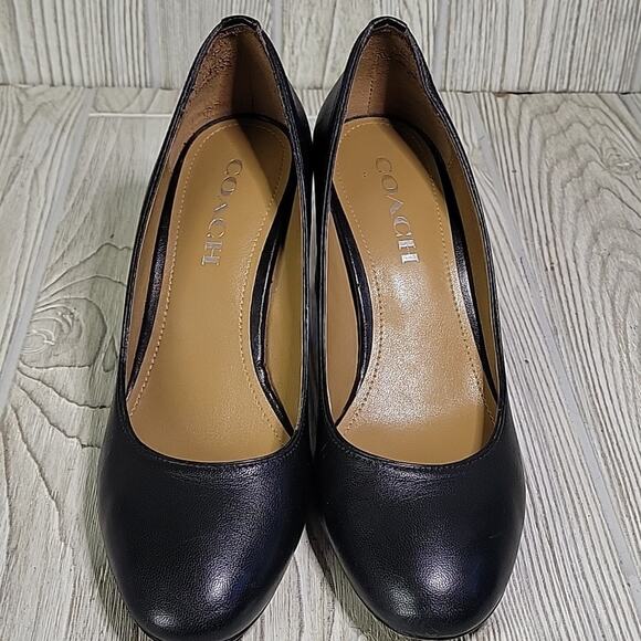 Coach Black Leather Black Heel Pumps Womens Size 7 - Picture 3 of 14
